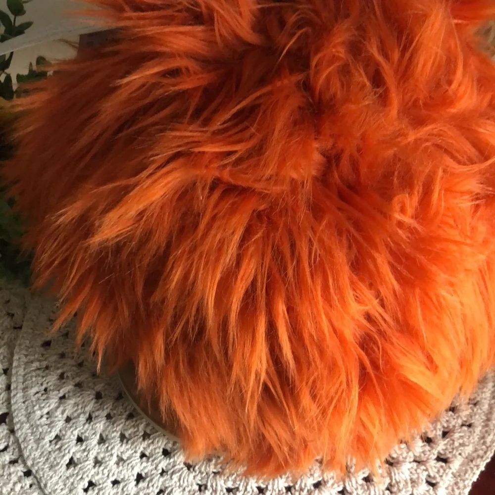 Cupcakes and Cashmere ORANGE Pumpkin Fuzzy Faux Fur Throw Pillow